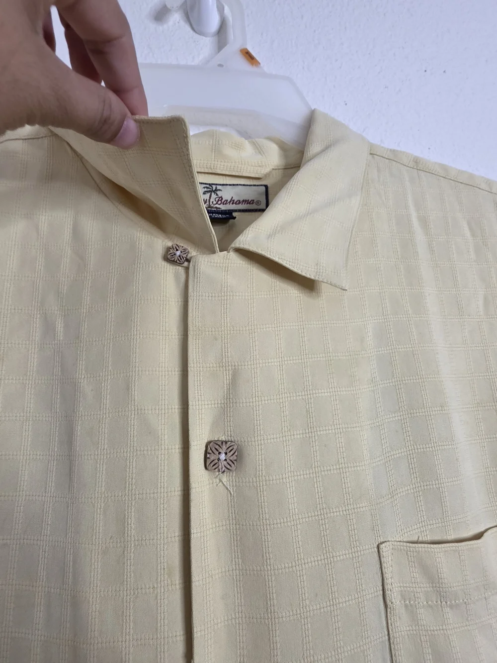 Tommy Bahama Hawaiian Shirt XL Yellow Island Rider Motorcycle Emboridered Stains